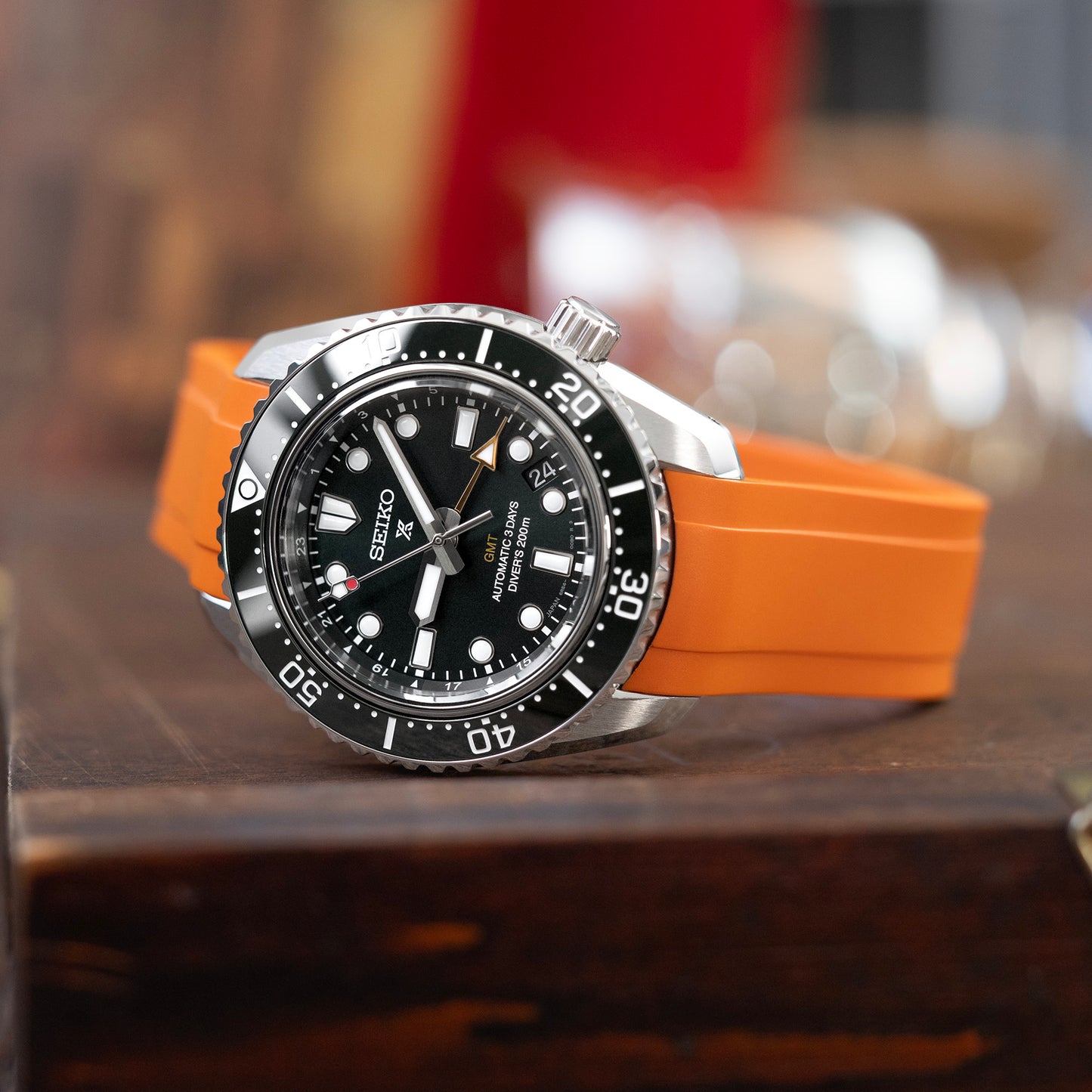 Orange Curved End Rubber Strap compatible with Seiko MM200 & Mini Turtle