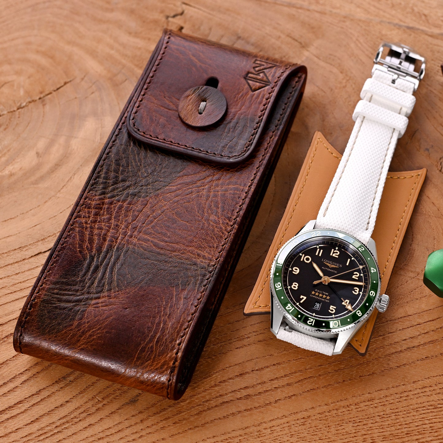 Italian Leather Watch Pouch in Camo Pattern, Long Size