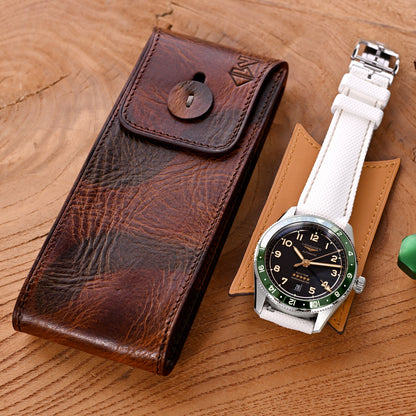Italian Leather Watch Pouch in Camo Pattern, Long Size