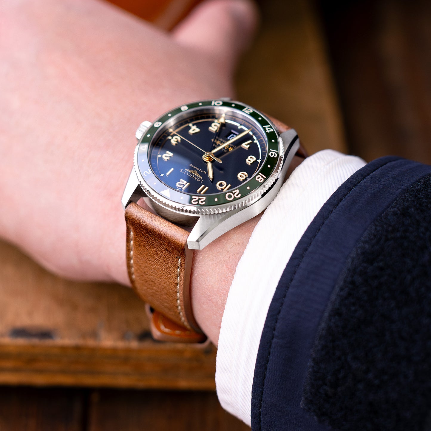 Pam Collection, Vintage Brown Horween Chromexcel Leather Watch Strap for Panerai, Beige Stitch.