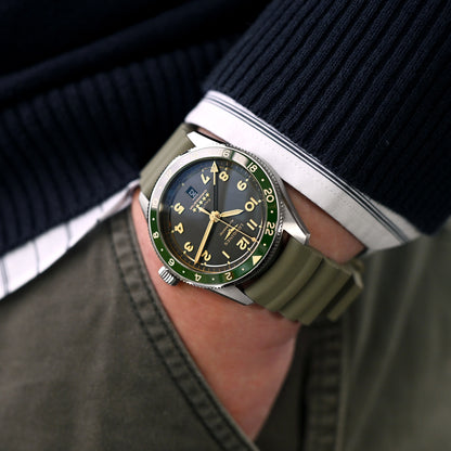 Firewave Resilient Curved End FKM rubber Watch Strap, Ash Green