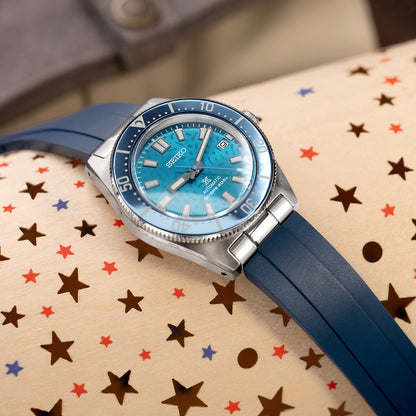 MX03-143 Blue FKM Rubber Strap With End Links compatible with Seiko 1965 Heritage Diver 40.50mm