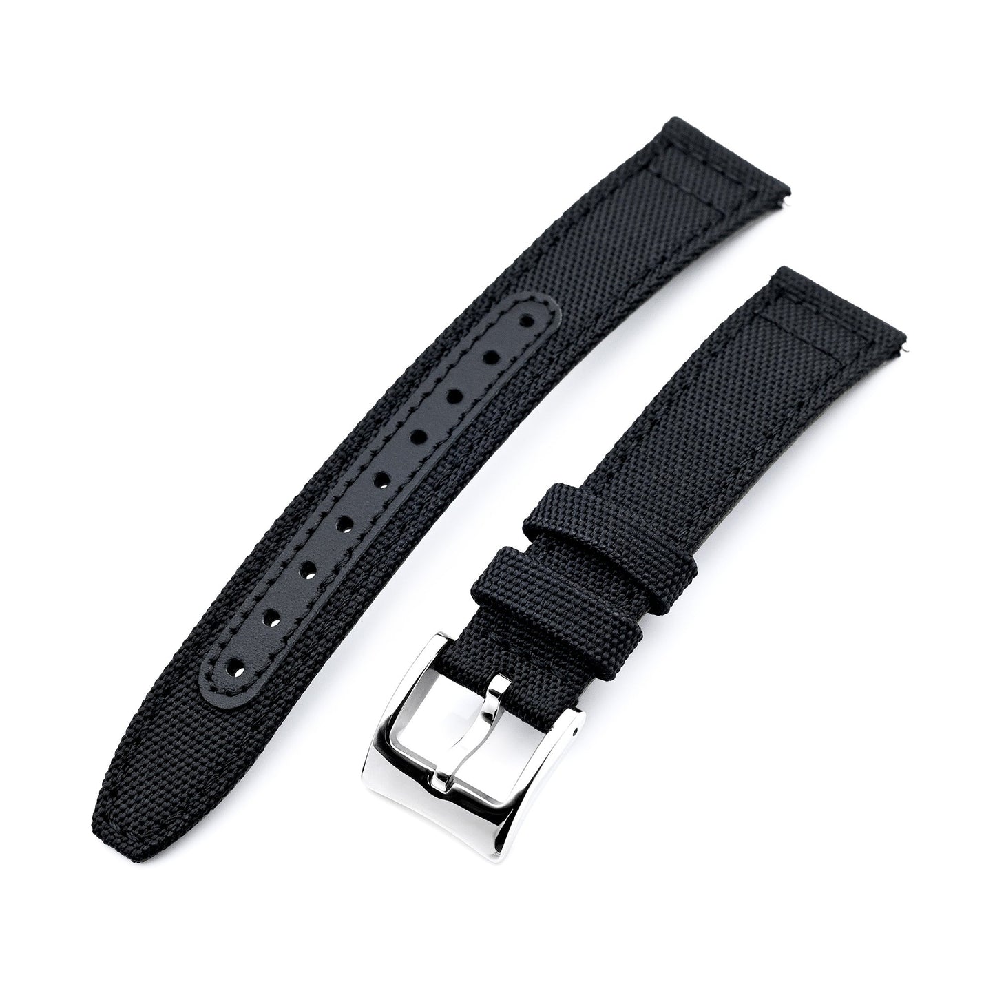 Q.R. 18mm Black Sailcloth Watch Band with leather lining