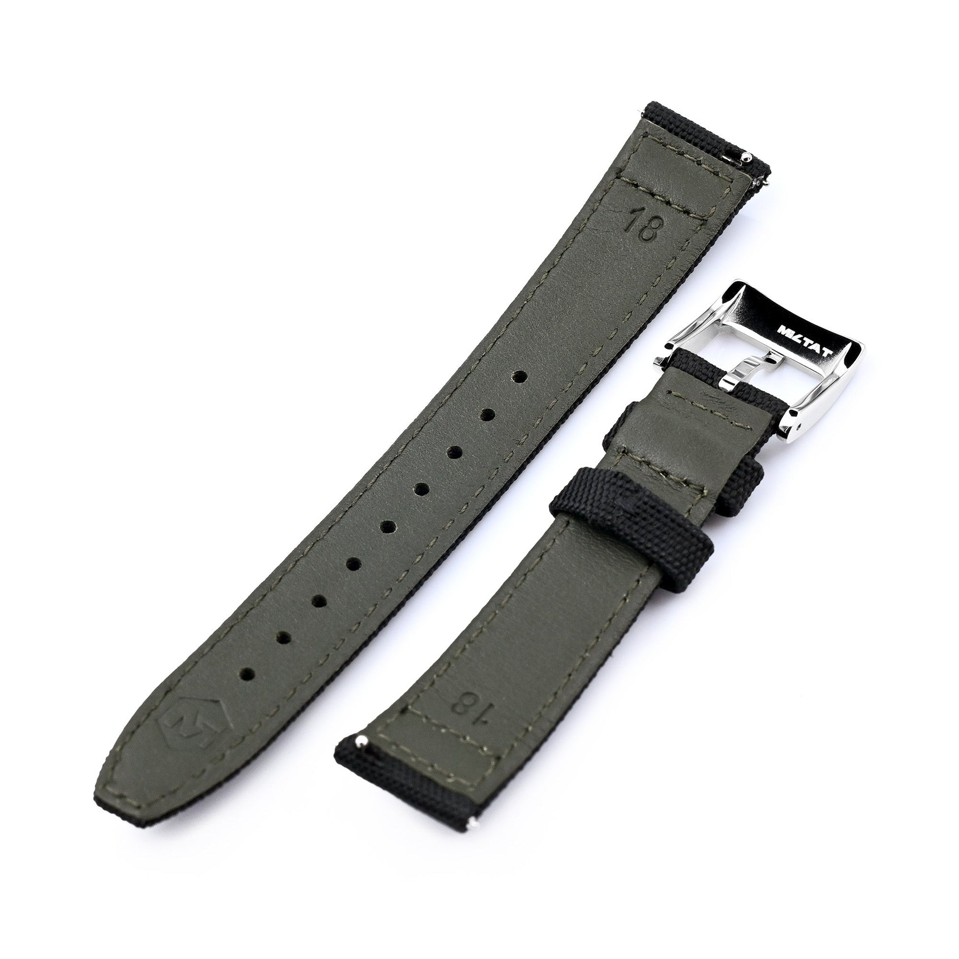 Q.R. 18mm Black Sailcloth Watch Band with leather lining