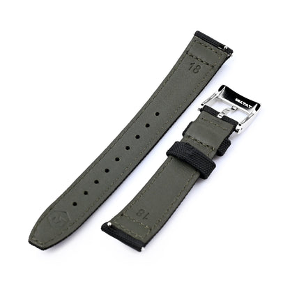 Q.R. 18mm Black Sailcloth Watch Band with leather lining