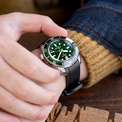 Black Curved End Rubber Strap compatible with Seiko MM200 & Mini Turtle