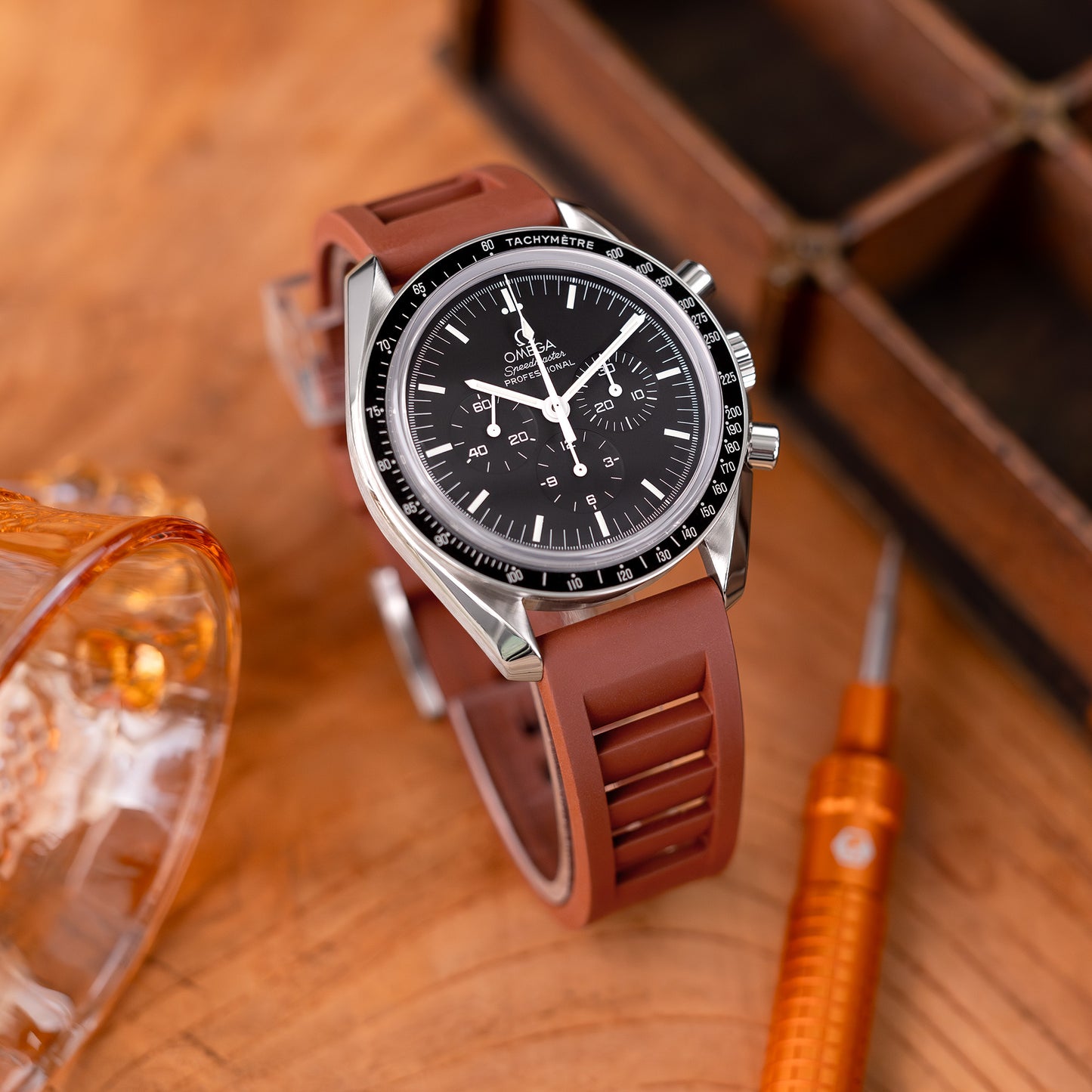 20mm Brown RM Vented FKM rubber watch strap