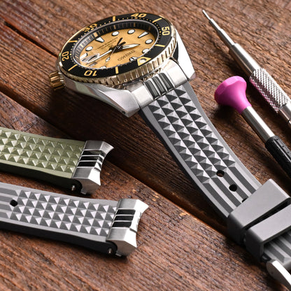 Chaffle Military Grey FKM Rubber + Add-on End Piece watch strap compatible with Seiko Sumo SPB103