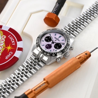 Super-JUB II for Seiko Prospex Speedtimer V-Clasp, Brushed with Polished Center