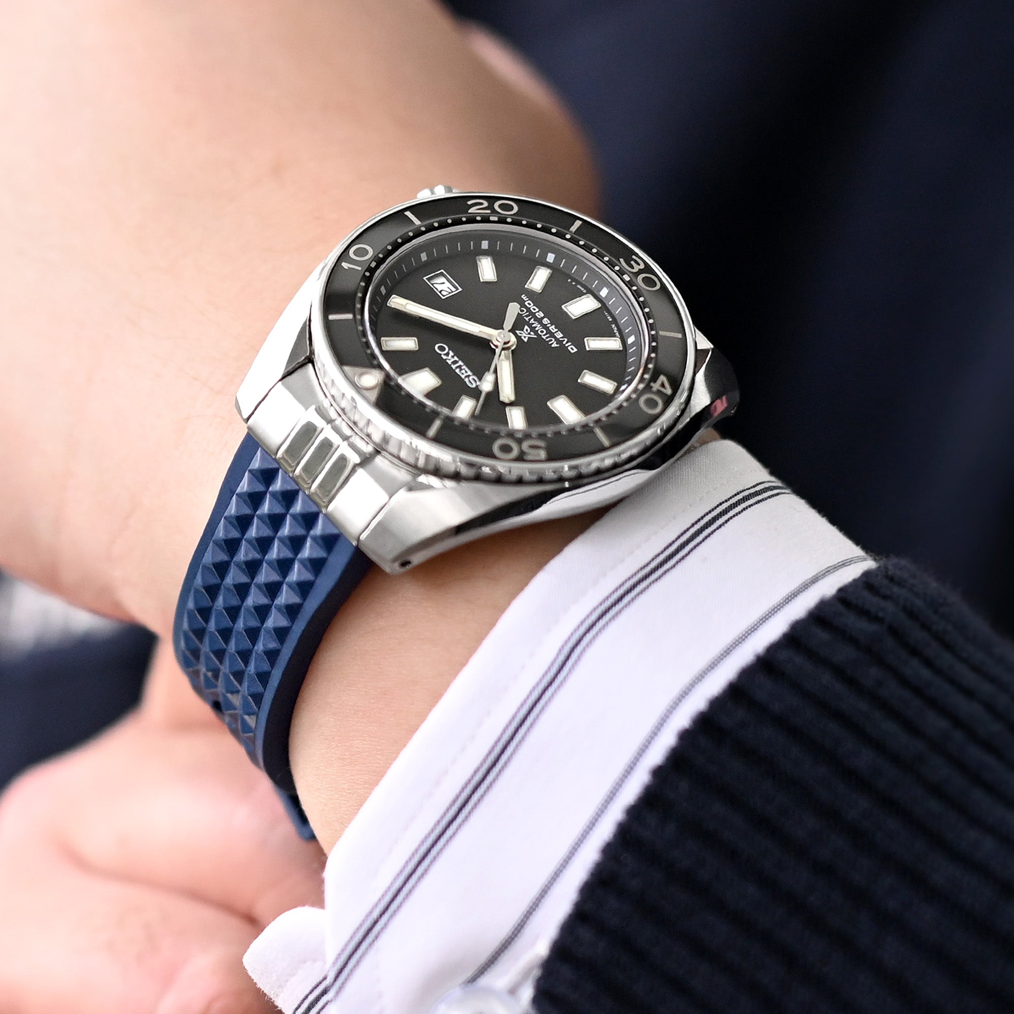 Chaffle Navy Blue FKM Rubber + Add-on End Piece watch strap for