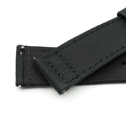 Q.R. Black Sailcloth Watch Band, leather lining