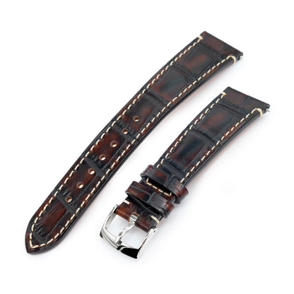 20mm Quick Release Deep Mahogany CrocoCalf (Italian Croco Grain) Leather Watch Band 