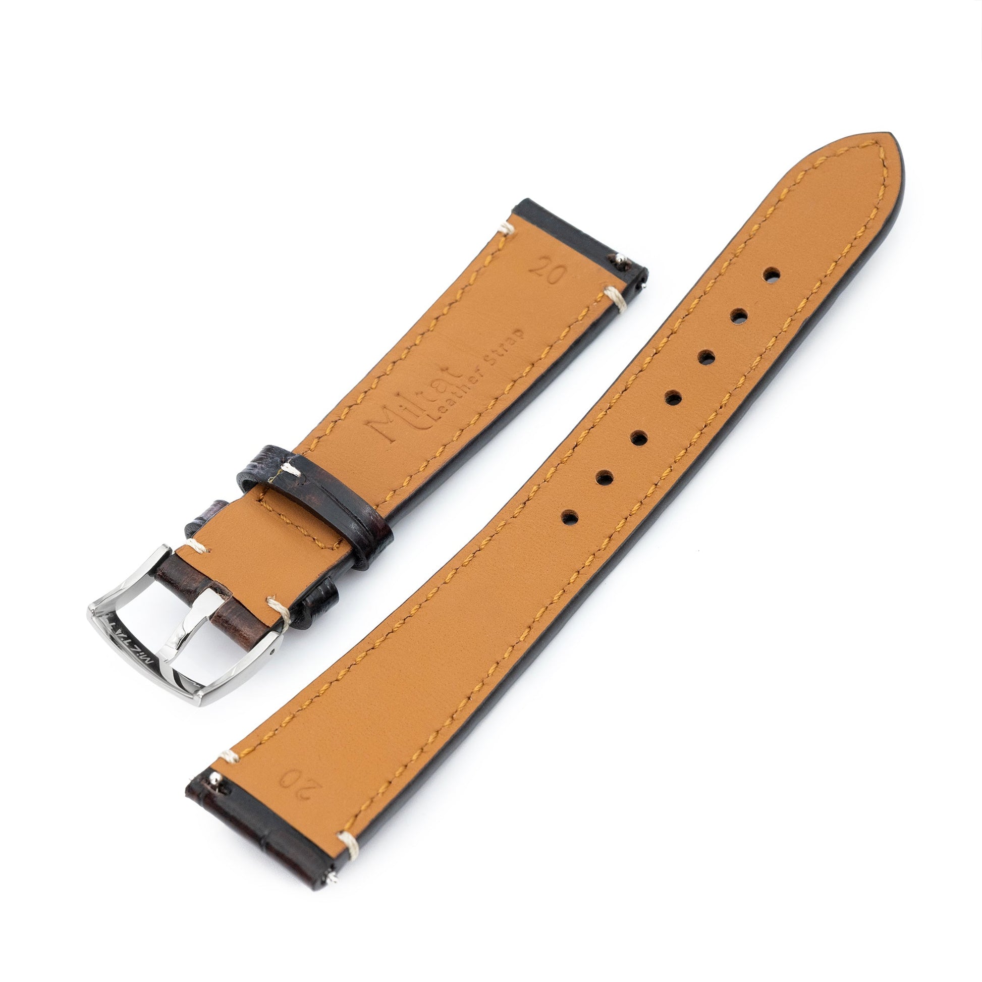 20mm Quick Release Deep Mahogany CrocoCalf (Italian Croco Grain) Leather Watch Band 