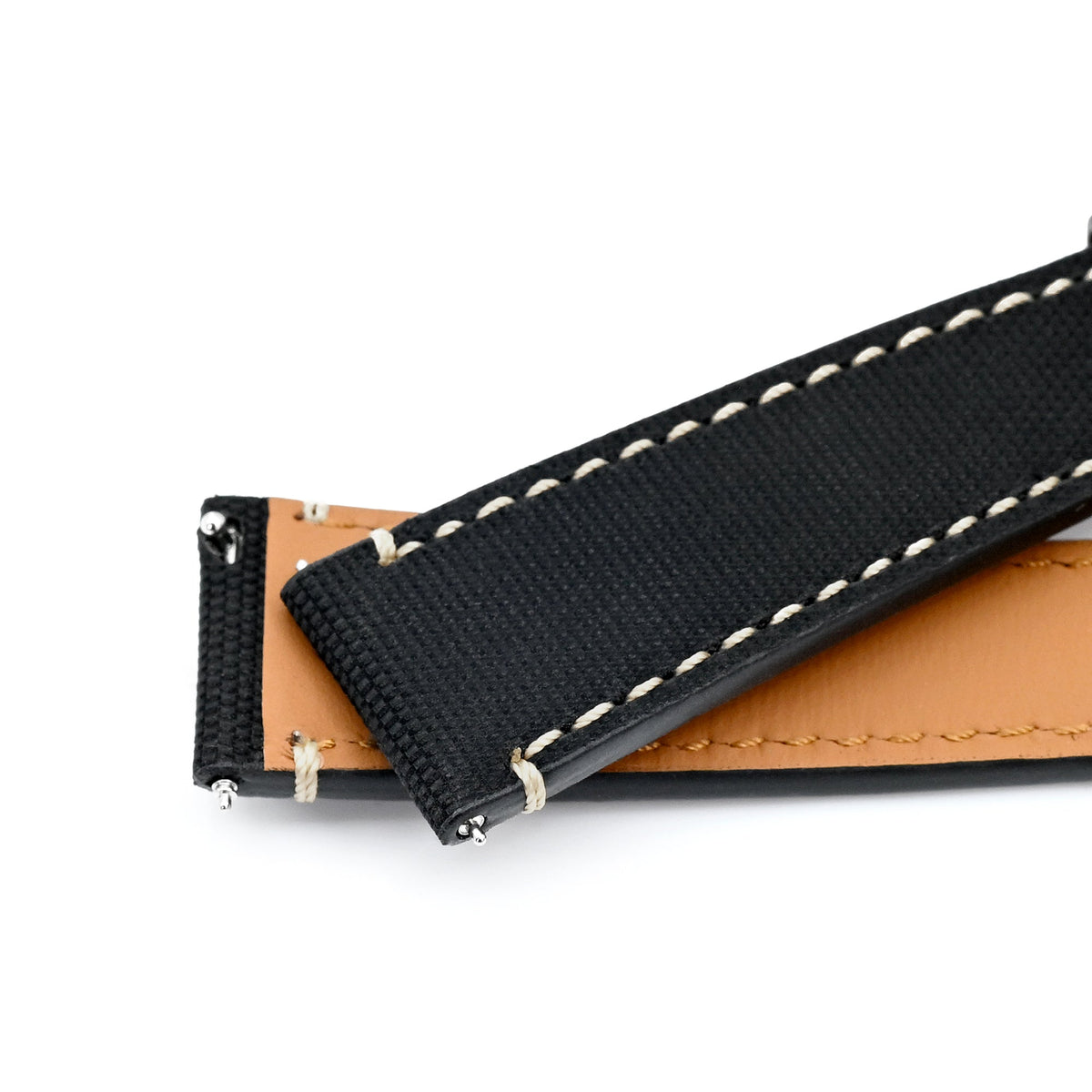 20mm Quick Release Black Woven Sailcloth Watch Band with Italian Leather Lining 
