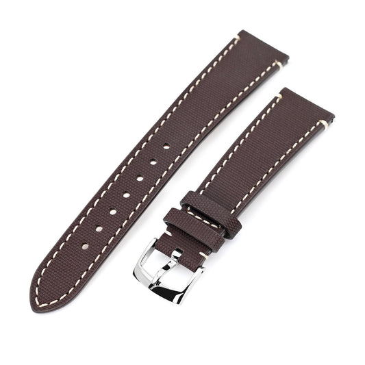 20mm Quick Release Dark Brown Woven Sailcloth Watch Band with Italian Leather Lining 