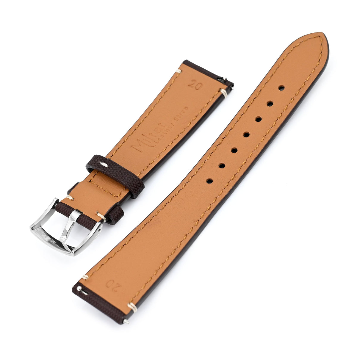 20mm Quick Release Dark Brown Woven Sailcloth Watch Band with Italian Leather Lining 