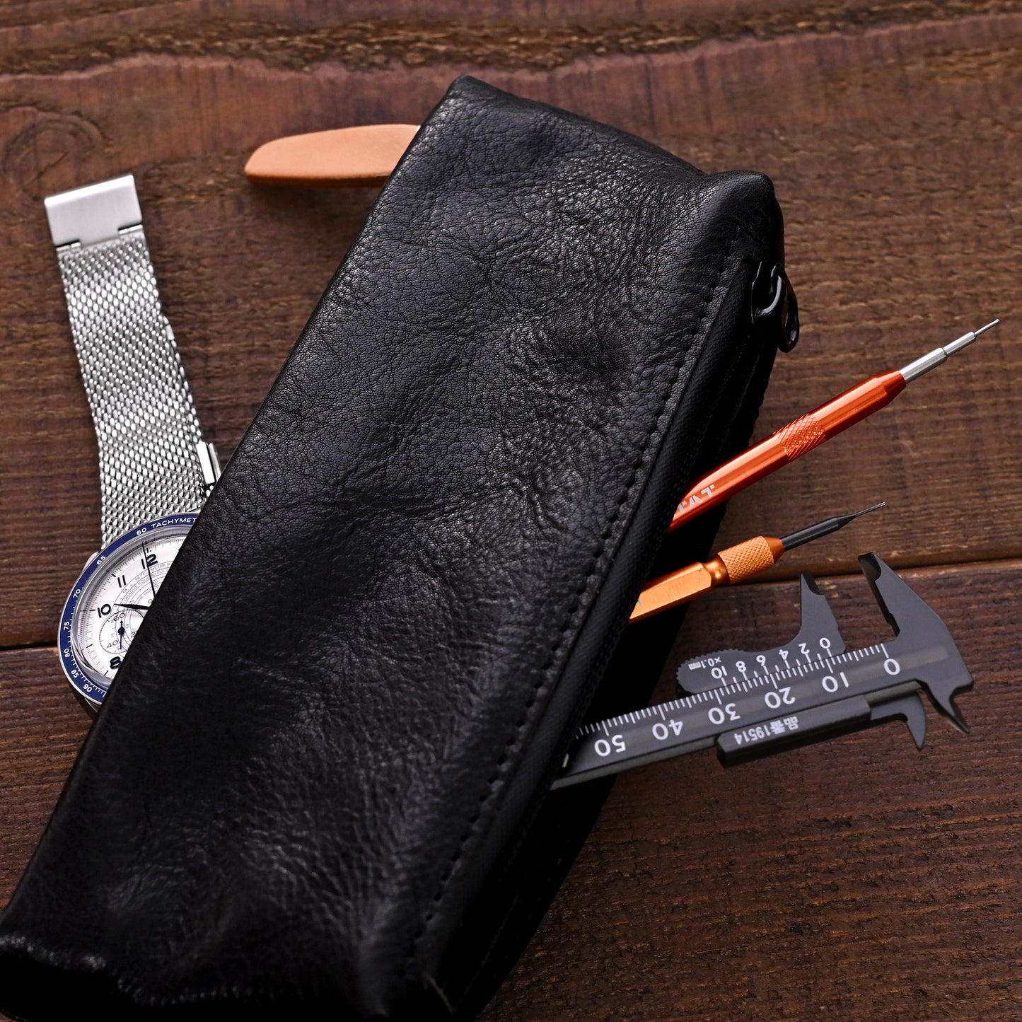 Travel Zip Leather watch pouch, Portable watch tools multi storage