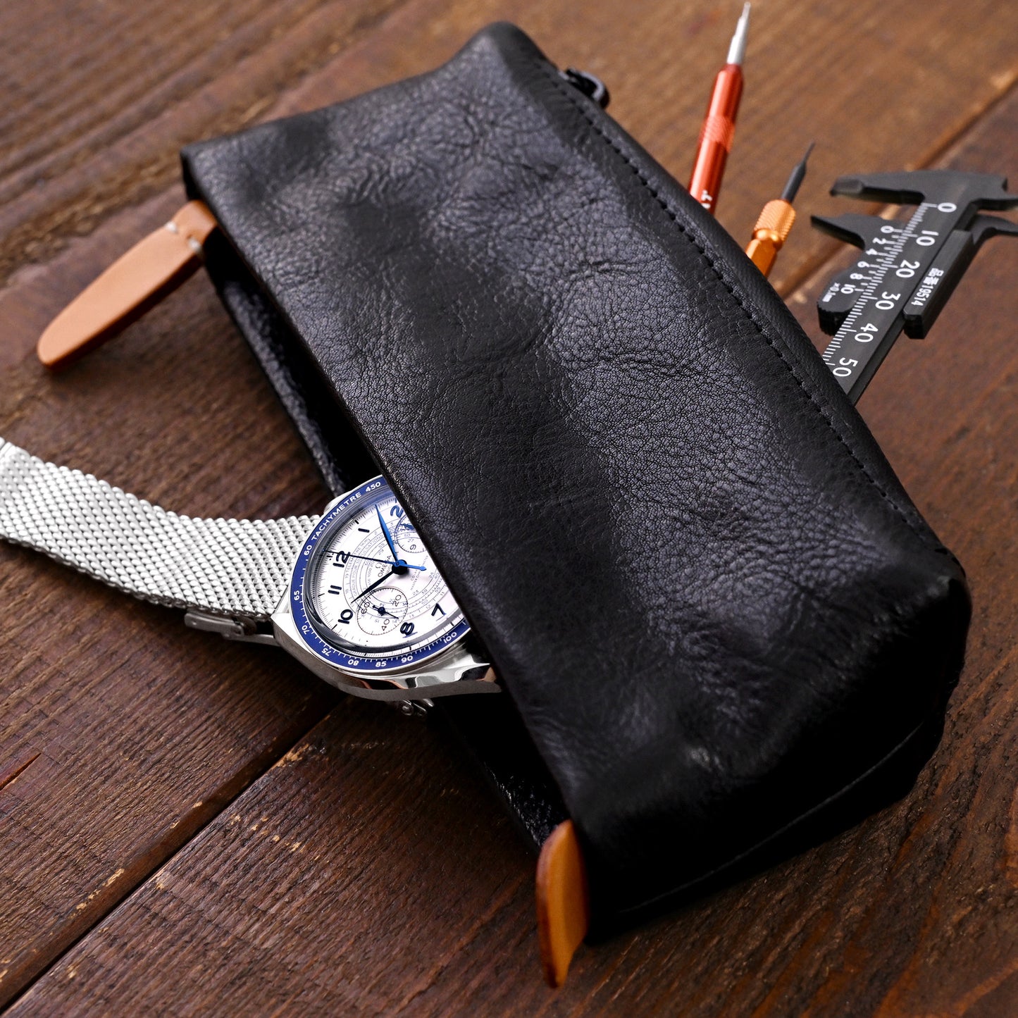 Travel Zip Leather watch pouch, Portable watch tools multi storage