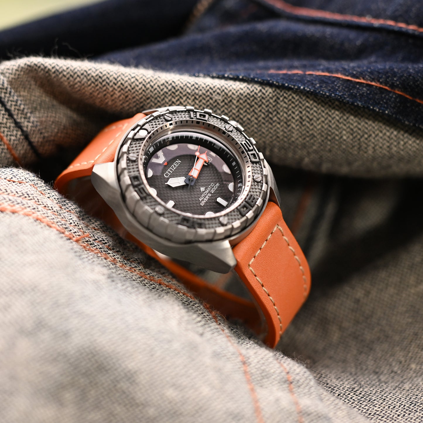 Pam Collection, Orange French Crafted Barenia Leather Strap for Panerai, Beige Stitch.