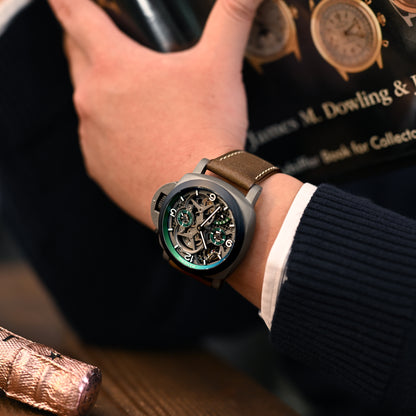 Pam Collection, Dark Brown Italian Leather Watch Strap for Panerai, Beige Stitch.