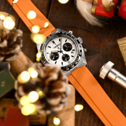 MX03-813 Orange FKM Rubber Strap With End Links compatible with Seiko Speedtimer