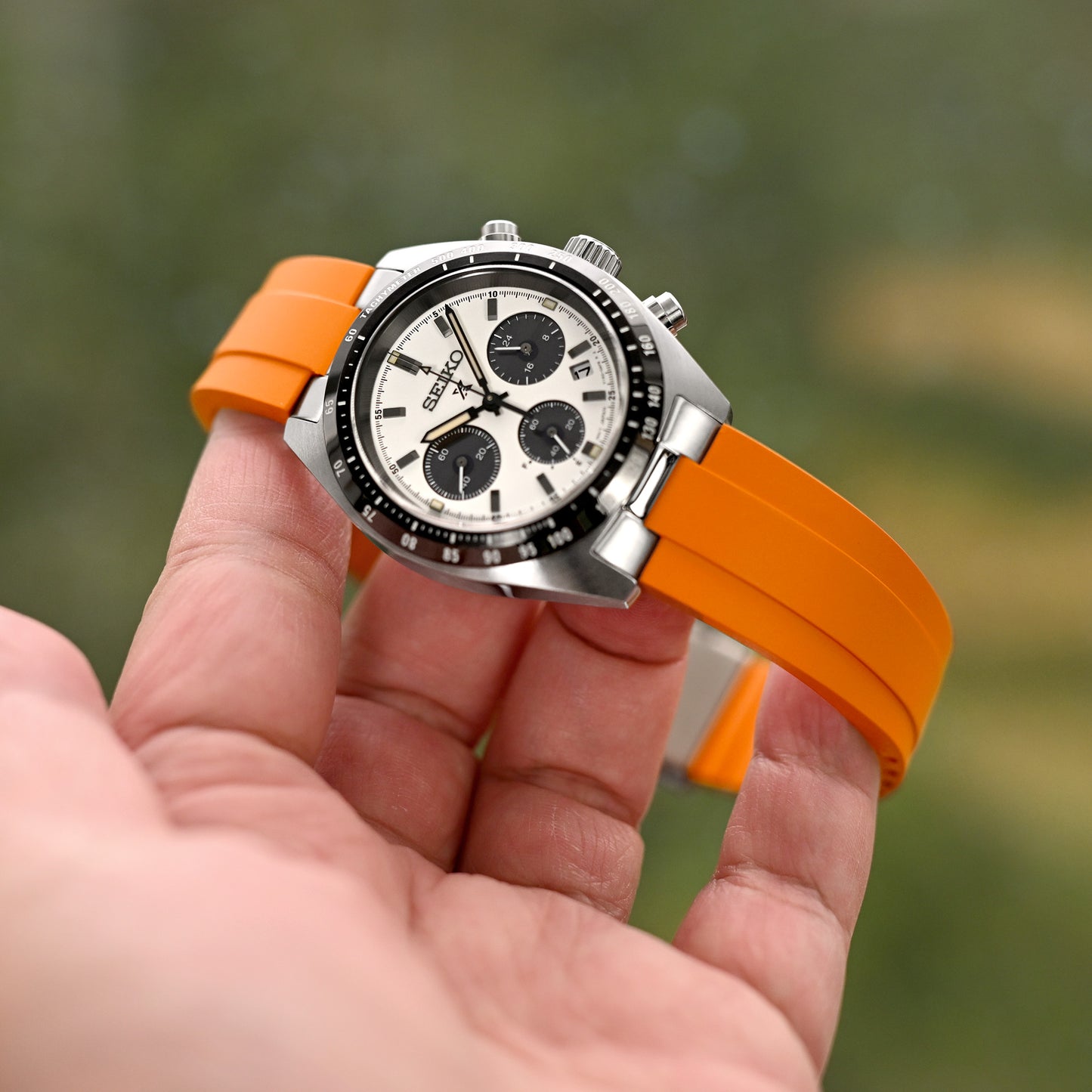 MX03-813 Orange FKM Rubber Strap With End Links compatible with Seiko Speedtimer