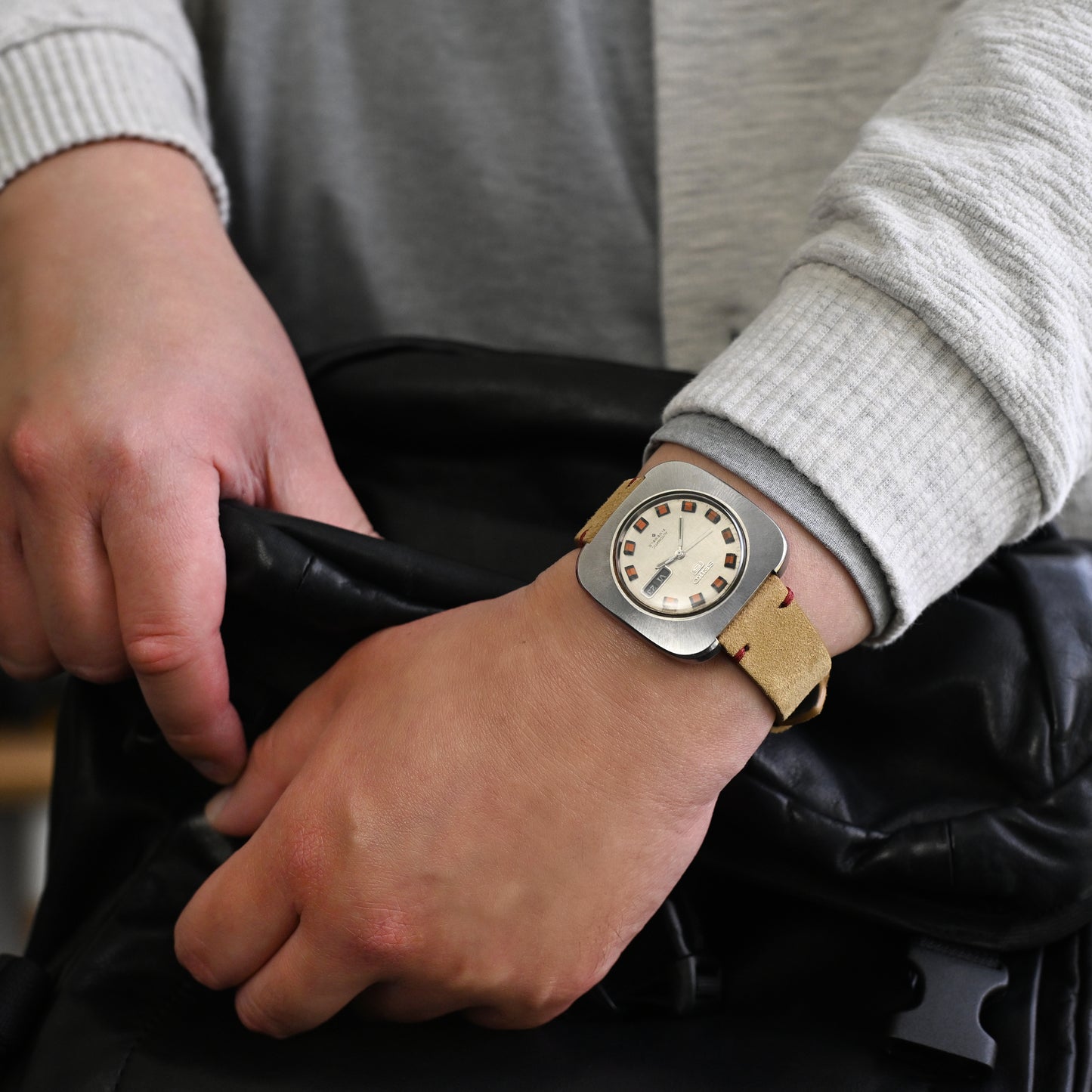 20mm Khaki Quick Release Italian Suede Leather Strap, Red St.