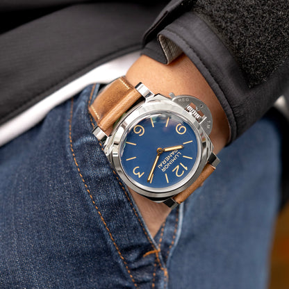 Pam Collection, Vintage Brown Horween Chromexcel Leather Watch Strap for Panerai, Beige Stitch.