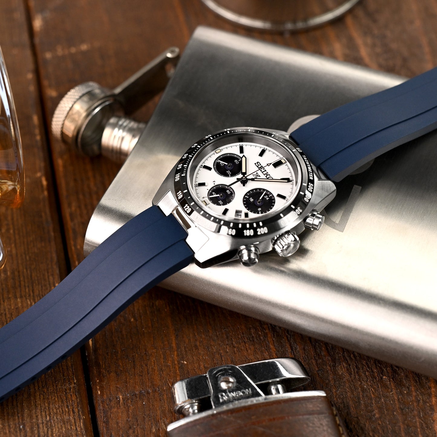 MX03-813 Blue FKM Rubber Strap With End Links compatible with Seiko Speedtimer