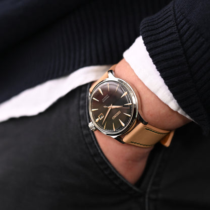 Quick Release, 20mm Beige Tapered Leather Strap, Green St.