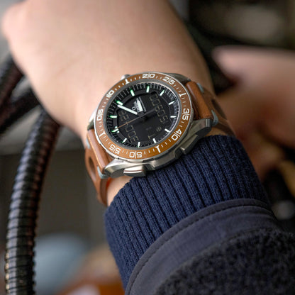 Q.R. 20mm Brown Leather Italian Handmade Racer strap, Blue St.