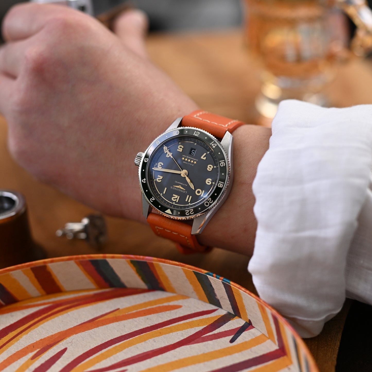Pam Collection, Orange French Crafted Barenia Leather Strap for Panerai, Beige Stitch.