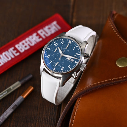 20mm or 22mm FKM34 White Rubber Q.R. Deployant Watch Band