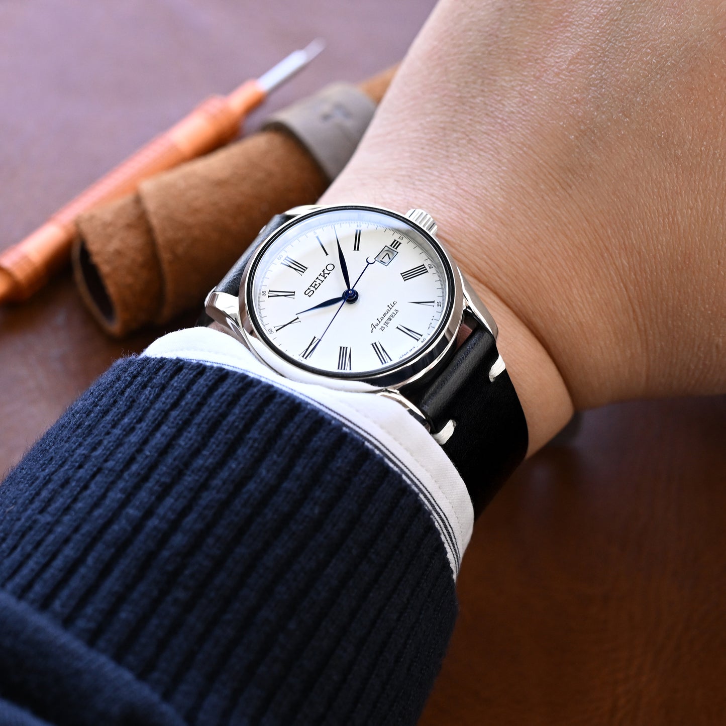 20mm Dark Grey Quick Release Buttero Italian Leather Watch Strap