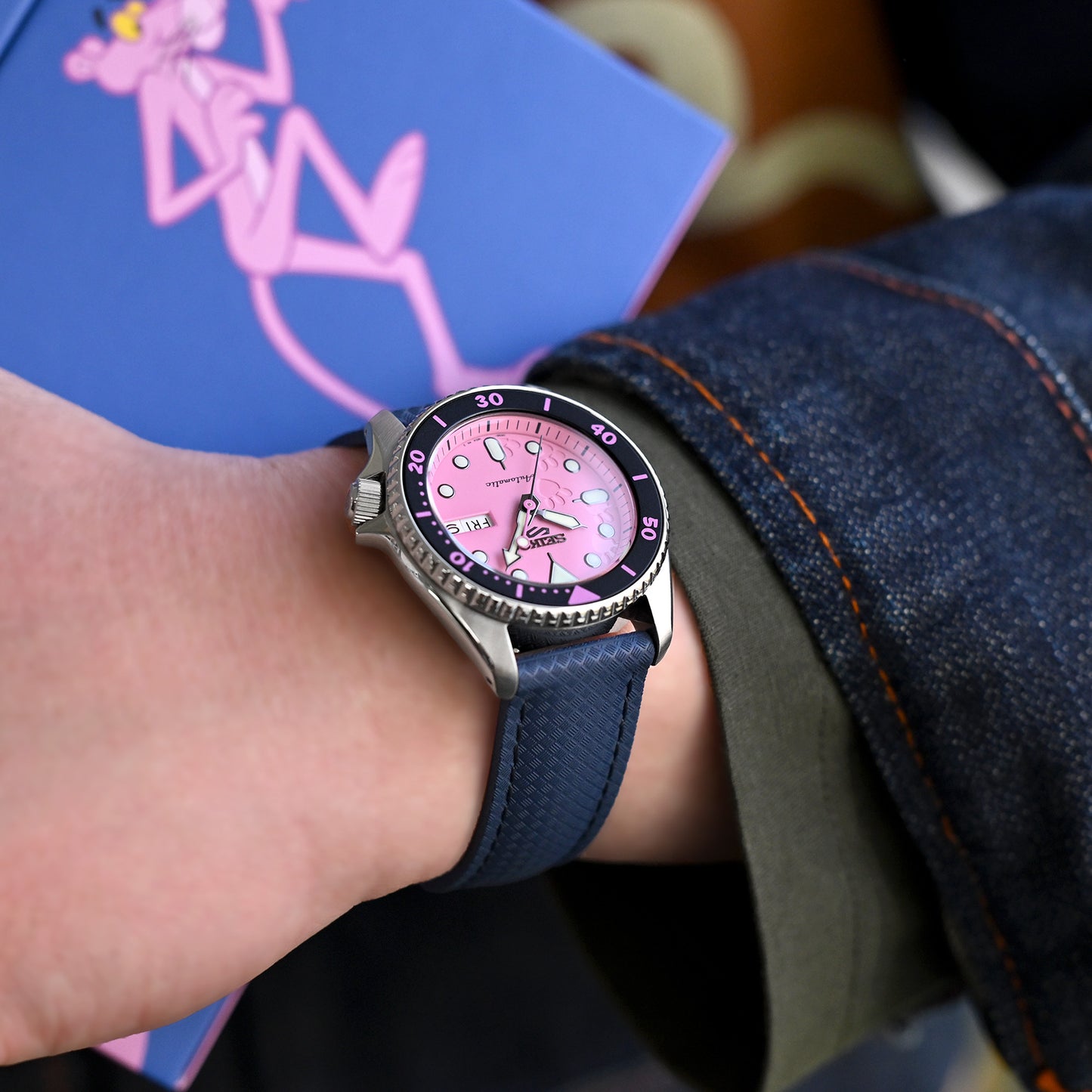 FKM37 Navy Blue Rubber Q.R. Deployant Watch Band