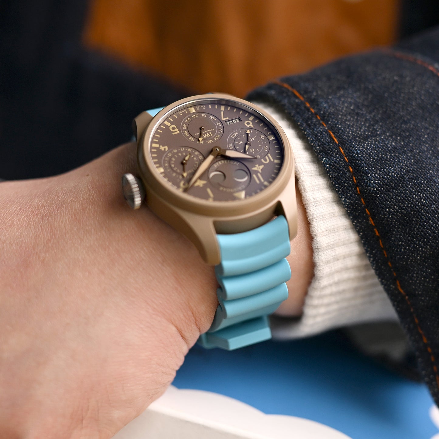 Firewave Resilient Curved End FKM rubber Watch Strap, Sky Blue