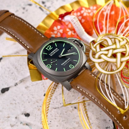 Pam Collection, Bourbon Horween Genuine Shell Cordovan Leather Watch Strap for Panerai, Beige Stitch.