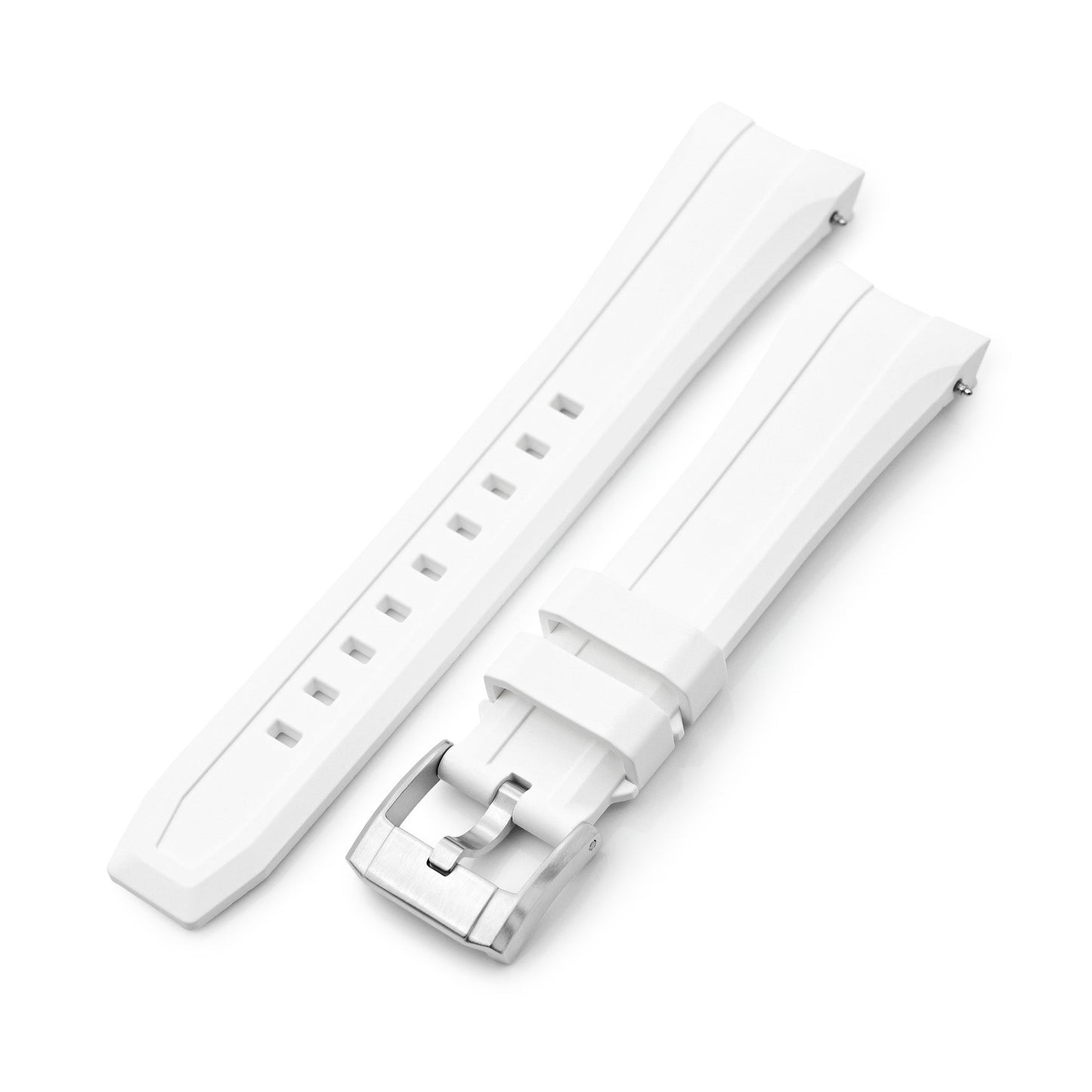 Wheels FKM Watch Band for Orient Kamasu, 22mm White Rubber Quick Release Curved End