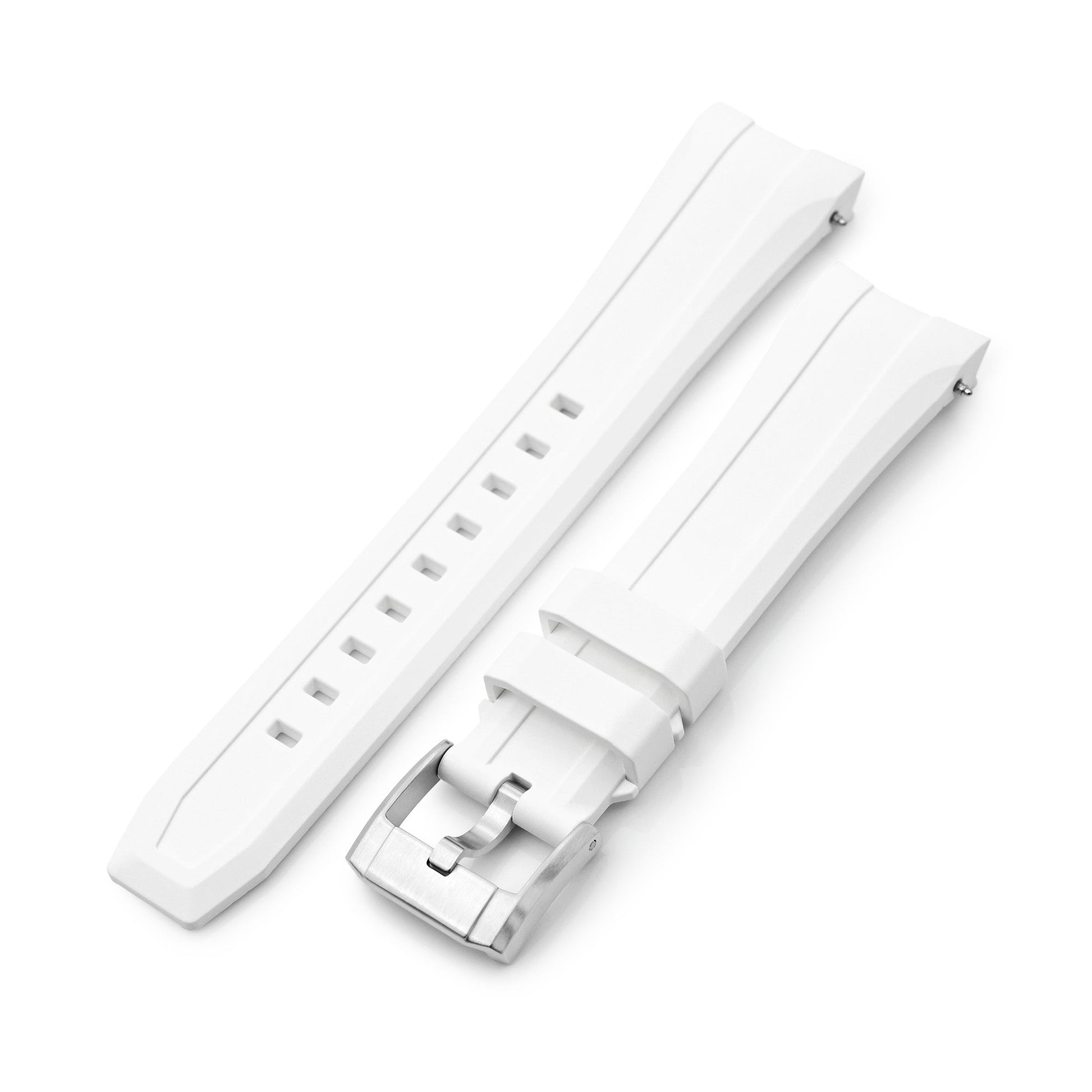 Wheels FKM Watch Band for Orient Kamasu, 22mm White Rubber Quick Release Curved End