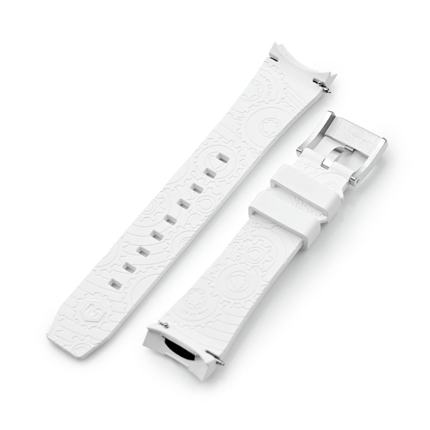 Wheels FKM Watch Band for Orient Kamasu, 22mm White Rubber Quick Release Curved End