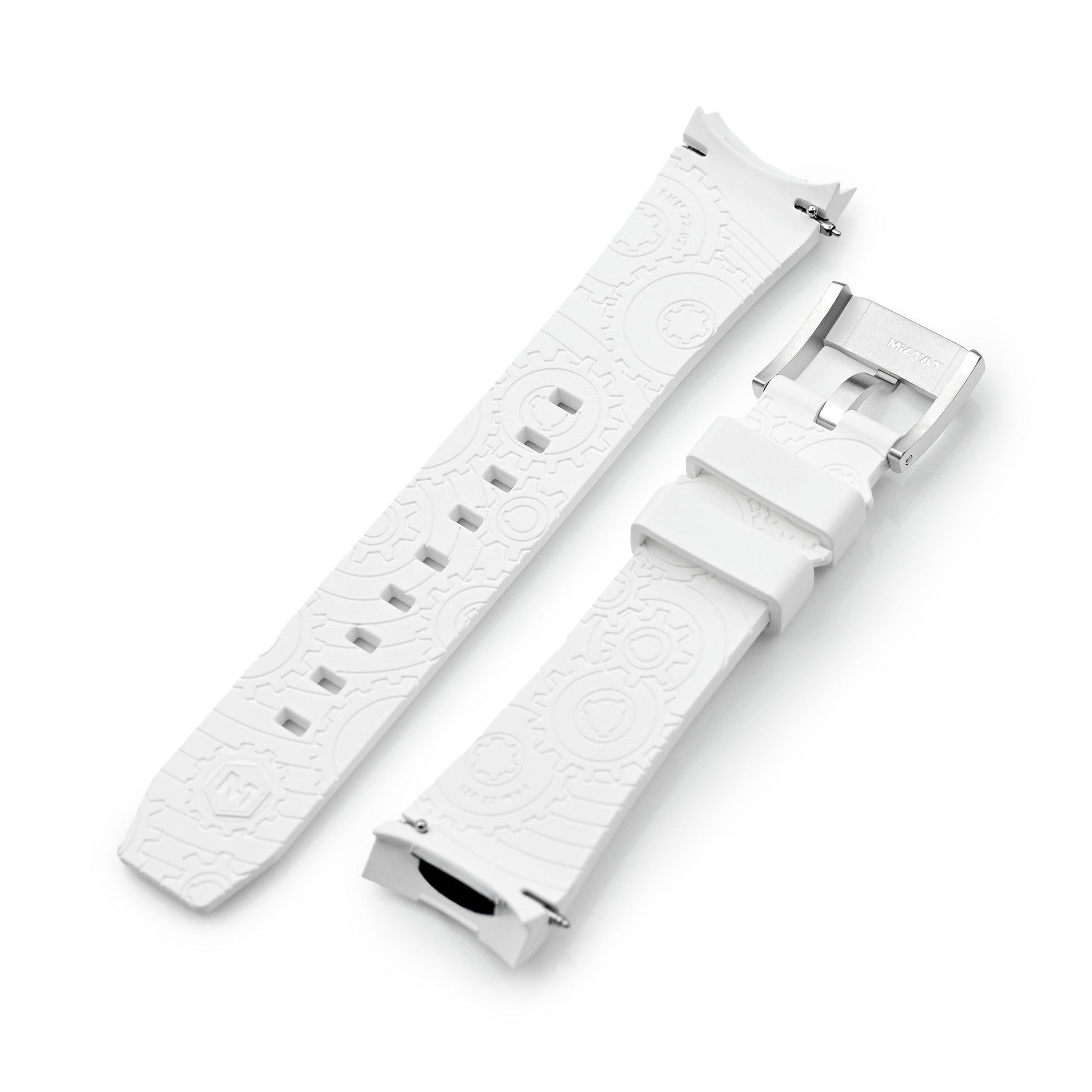 Wheels FKM Watch Band for Orient Kamasu, 22mm White Rubber Quick Release Curved End