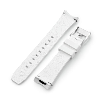 Wheels FKM Watch Band for Orient Kamasu, 22mm White Rubber Quick Release Curved End