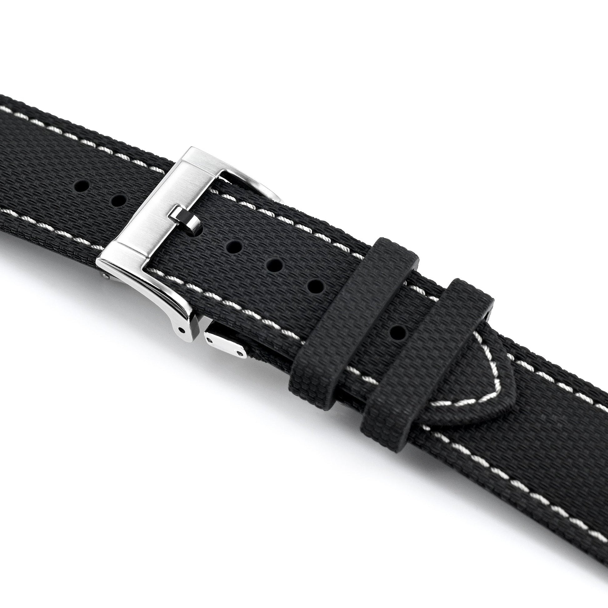 FKM39 Black Deployment FKM Rubber Watch Band Beige Stitch, 18mm to 23mm