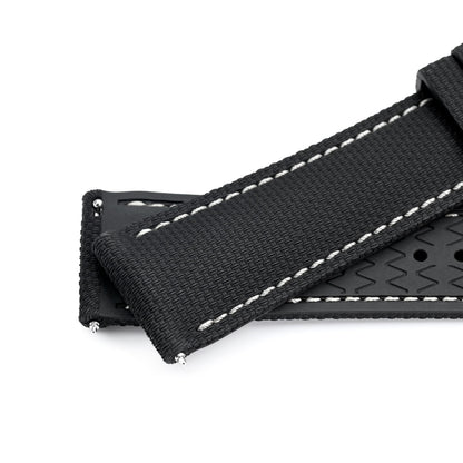FKM39 Black Deployment FKM Rubber Watch Band Beige Stitch, 18mm to 23mm