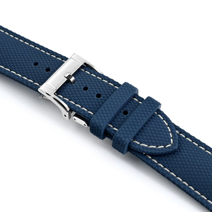FKM39 Navy Blue Deployment FKM Rubber Watch Band Beige Stitch,