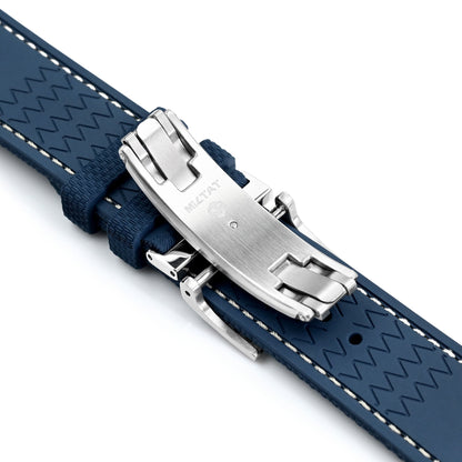 FKM39 Navy Blue Deployment FKM Rubber Watch Band Beige Stitch,