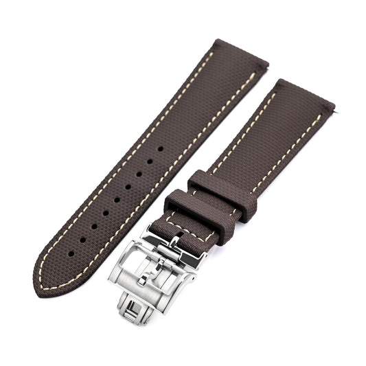 FKM39 Brown Deployment FKM Rubber Watch Band Beige Stitch, 20mm or 23mm