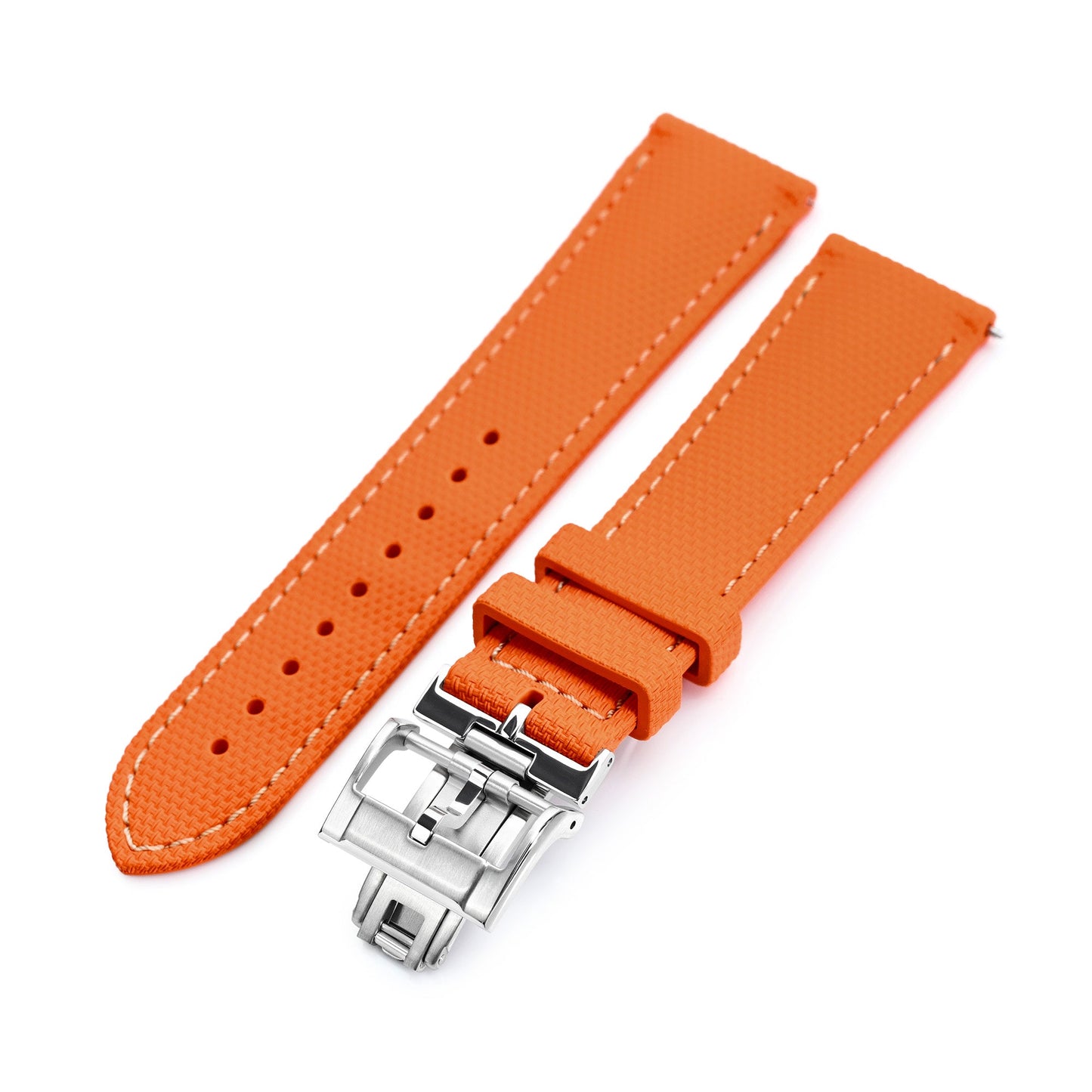 FKM39 Orange Deployment FKM Rubber Watch Band Beige Stitch, 20mm or 23mm