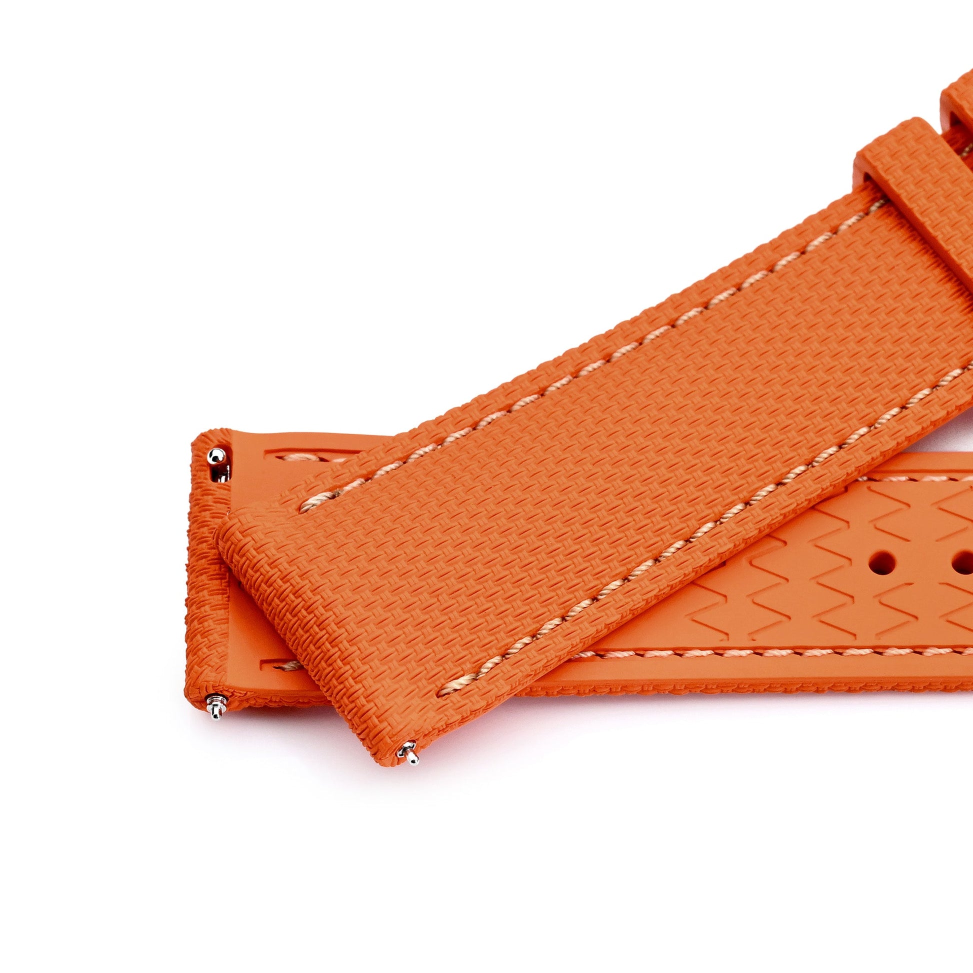 FKM39 Orange Deployment FKM Rubber Watch Band Beige Stitch, 20mm or 23mm