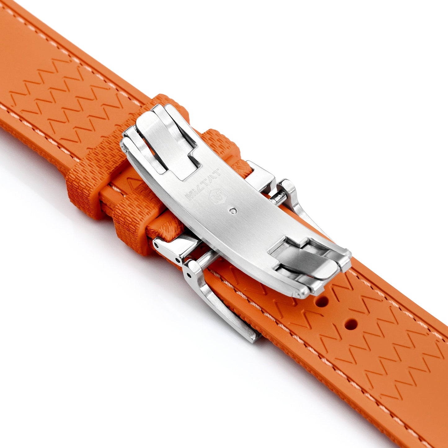FKM39 Orange Deployment FKM Rubber Watch Band Beige Stitch, 20mm or 23mm